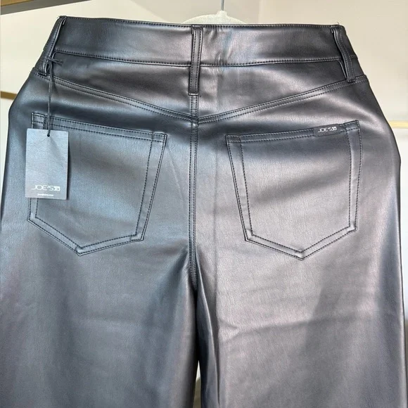 Joe's Jeans Black Faux Leather Pants Size 28 NWT Wide Leg Baddie Y2K High Waist - Picture 3 of 9